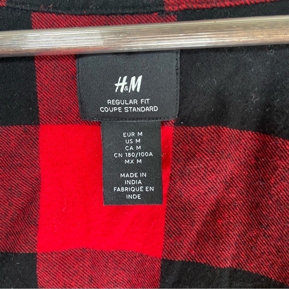 H&M Regular Fit Twill Shirt Oversized Flannel Button Down Red Medium - Picture 6 of 8